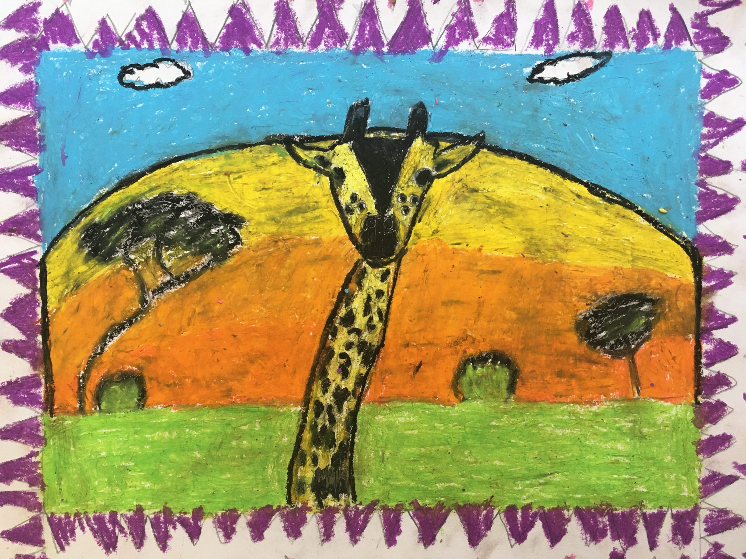 4th Grade Giraffe in Oil Pastel