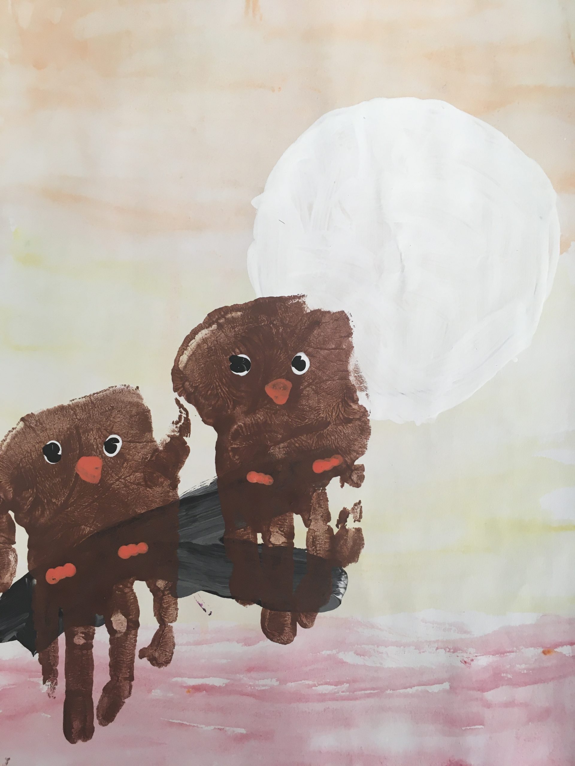 Kindergarten Handprint Owl Painting