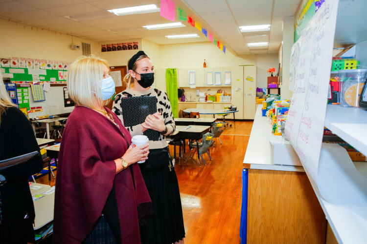 Dr. Mercuri visits a classroom at Bardwell Elementary with assistant principal Jessica Henry.