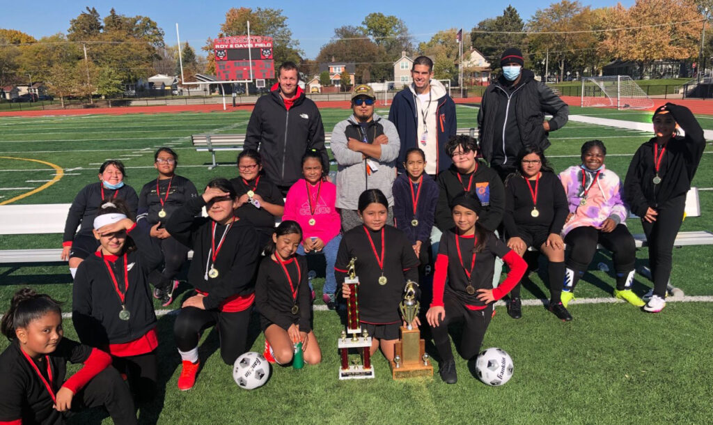 Members of the girls' elementary soccer teams