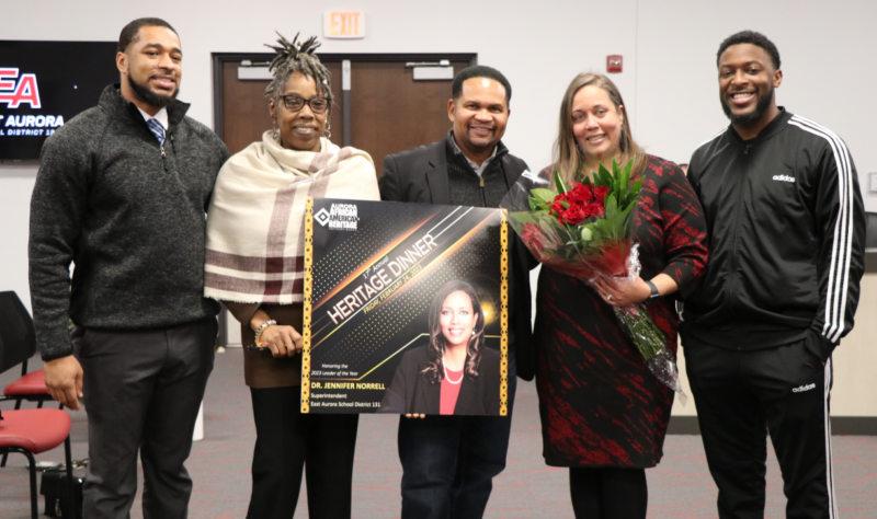 Dr. Jennifer Norrell with African American Heritage Advisory Board members and Mayor Richard Irvin