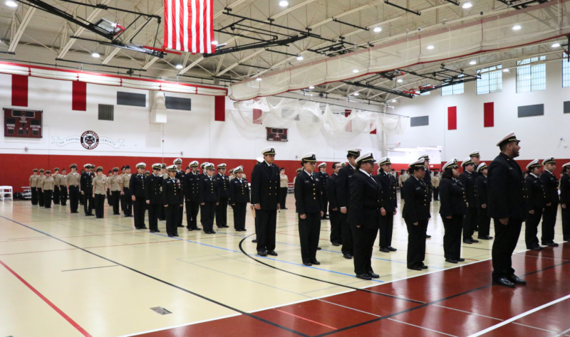 EAHS Classes 2024 and 2025 in formation, prepared for personnel inspection.
