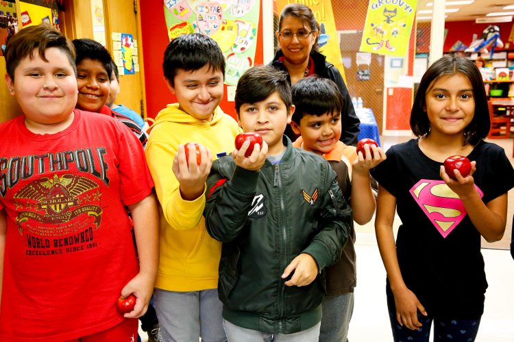 Beaupre students get ready for the Great Apple Crunch. 