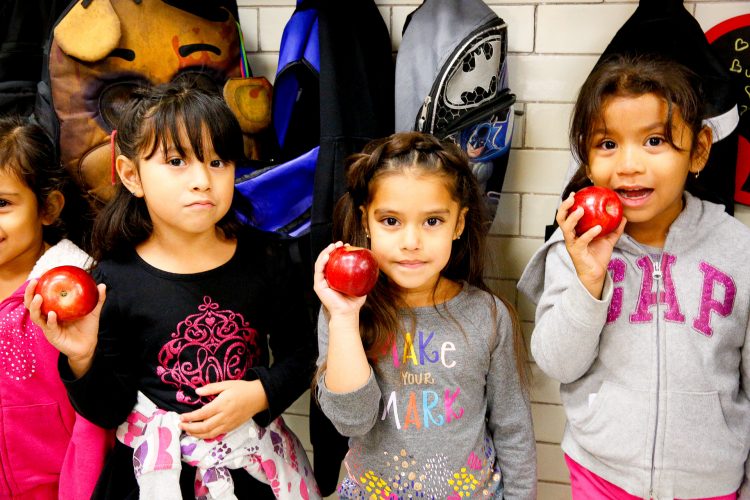 Beaupre students get ready for the Great Apple Crunch. 