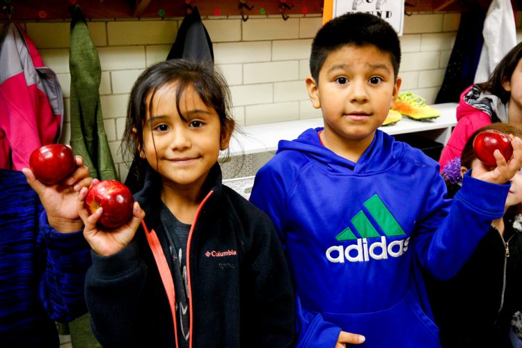 Beaupre students get ready for the Great Apple Crunch. 