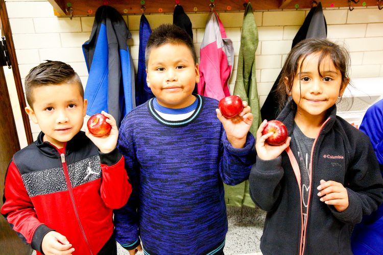 Beaupre students get ready for the Great Apple Crunch. 