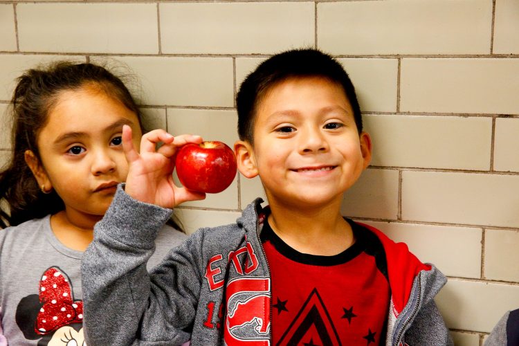 Beaupre students get ready for the Great Apple Crunch. 