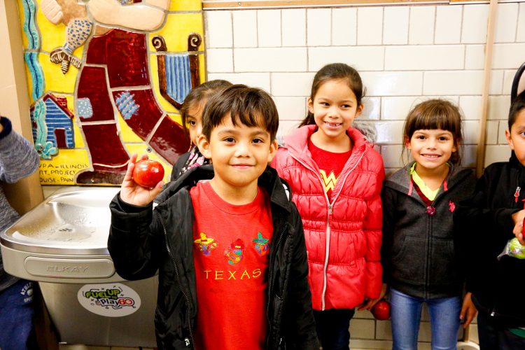 Beaupre students get ready for the Great Apple Crunch. 