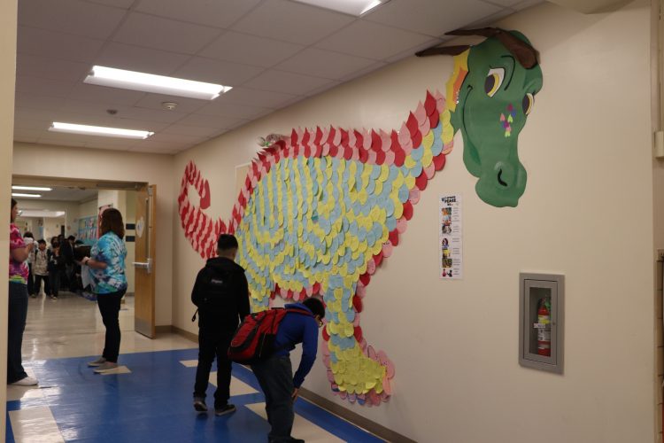 Acts of peace were displayed as a community in the shape of a peace dragon.