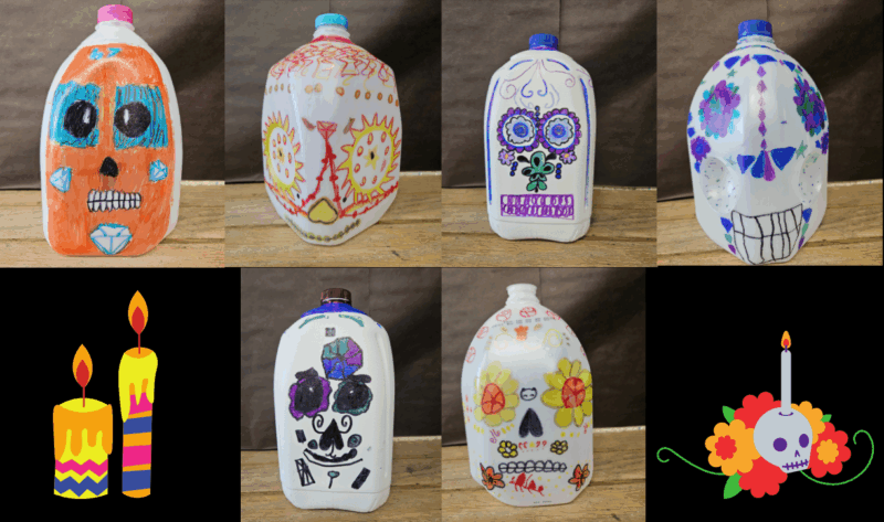 The creative work of 4th grade students turned these milk jugs into masterpieces!
