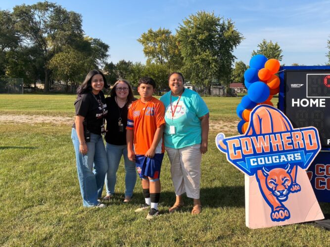 Eliel Anaya with Ms. Lopez, Ms. Gonzalez, and Ms. Baker Val