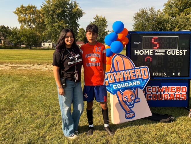 Omar Aguirre with Ms. Lopez