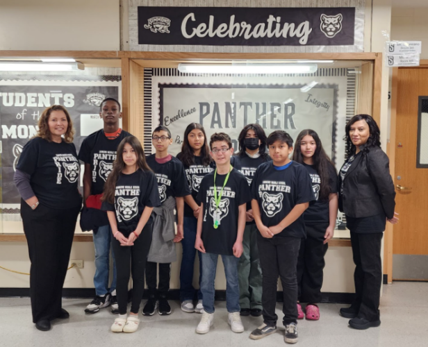 Principals Carrillo and Patterson.   Grade 7 Students: Arleth A., Jesus A. G., Aileen C., Melany F. P., Henry O., Fortune O.,  Jenny Q. and Adrian V.