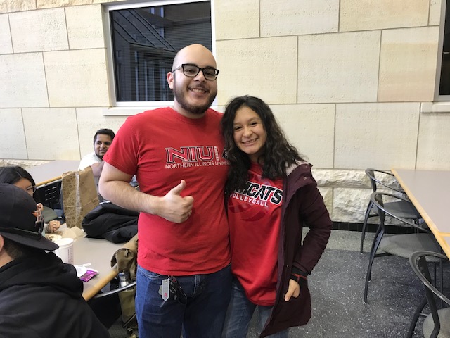 Class of 2015 alumnus Giovanni Gutierrez with Tomcat Senior Desury Romualdo at NIU.